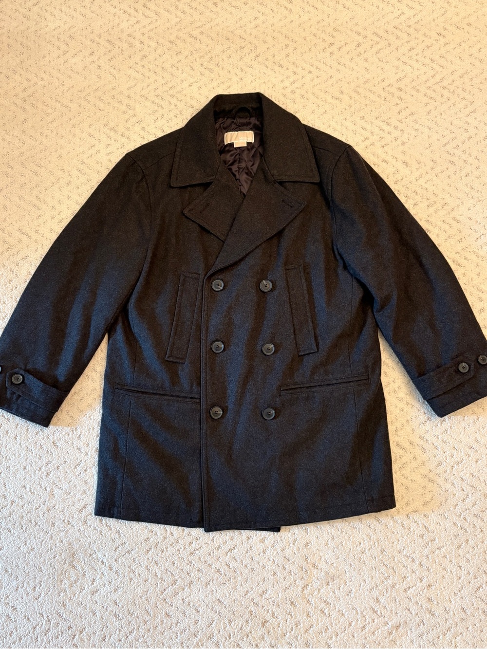 Michael Kors Double Breasted Wool Peacoat Overcoat Mens Size Large Charcoal Grey